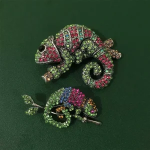 Alloy Rhinestone Chameleon Brooch Pin