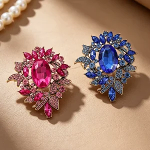 Alloy Rhinestone Glass Floral Brooch Women’s Clothing Accessory