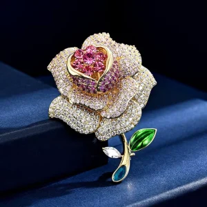 Alloy Rhinestone Rose Brooch Women’s Suit Accessory
