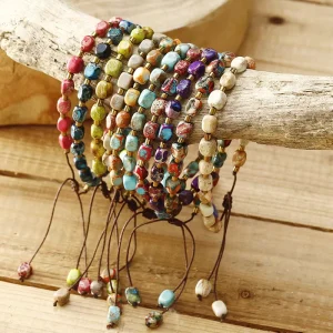 Amorphous Shoushan Stone Bead Bracelet Vintage Ethnic Style Freeform Imperial Shoushan Drawstring Design