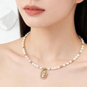 Ancient-Style Tibetan Silver Pearl Pendant Link Chain Necklace