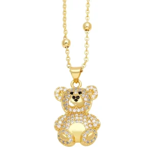 Animal Series Diamond Bear Pendant Charm Jewelry Set