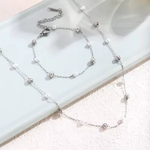 Anti-Tarnish Stainless Steel Pearl Bracelet and Necklace Jewelry Set