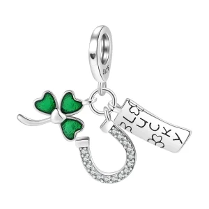 Authentic Charm Plata 925 Sterling Silver U-shaped Pendant Lucky Love Four-leaf Clover Charms for Snake Bracelet & Bangle Making