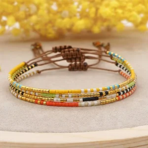 BG1145 Colored Seed Bead and Gold Accent Layering Bracelet