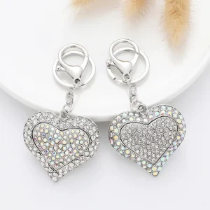Bag Charms European American Fashion Diamond Encrusted Heart Shaped Creative UV Printed Hard Wearing Keychain