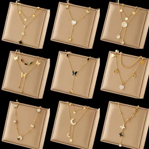 Bamboo Multi-Layer Diamond Pendant Necklace for Women