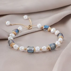 Baroque Crystal Adjustable Bracelet with Irregular Imitation Pearl Glass Beads and Chain Links