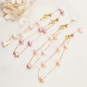 Baroque Freshwater Pearl Bracelet with Rice Beads and Chain, Adjustable