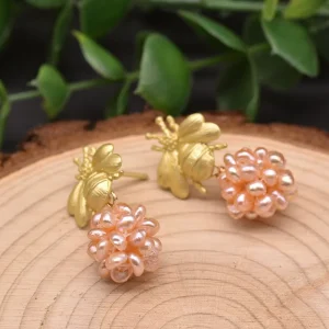 Baroque Pearl Pendant Earrings with Zircon Bezel Setting for Wedding Bridal Wear