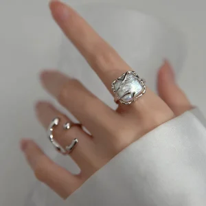 Baroque Pearl Ring 925 Sterling Silver C-Shape Adjustable for Women