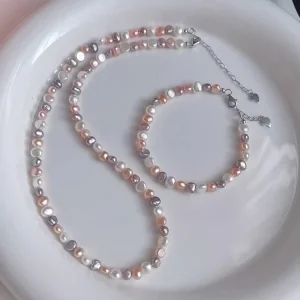 Baroque-Shaped Freshwater Pearl Bracelet and Necklace Set for Women