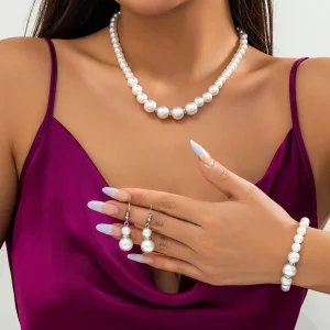 Baroque Simulated Pearl Retro Collar Necklace Set