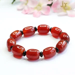 Barrel Shape Chalcedony Bead Bracelets Red Agate Bead Bracelets