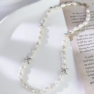 Beaded Sterling Silver 925 Natural Freshwater Pearl Choker Necklace for Women