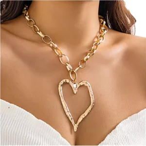 Big Heart Multicolor Pendant Charm Necklace Stainless Steel Black Rope Women’s