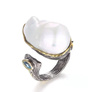 Big Natural Baroque Pearl 925 Sterling Silver Ring for Women