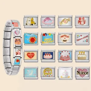 Birthday Cake Bear Bag Italian Charm Bracelet Link Fit 9mm Stainless Steel