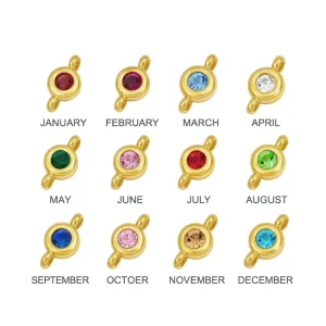 Birthstone Crystal Connector Charms 18K PVD Gold Plated Stainless Steel Round Double Loop for Jewelry Making
