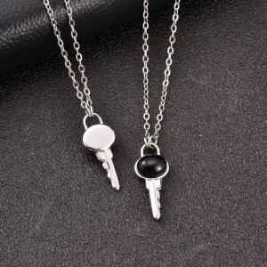 Black Agate Key Pendant Necklace Anti-Fade Stainless Steel Men’s 3-Pack MGXL625