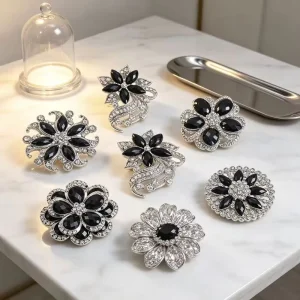 Black Alloy Resin Brooch and Corsage Pin for Engagements and Weddings