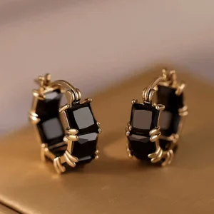 Black Crystal Zirconia Hoop Earrings