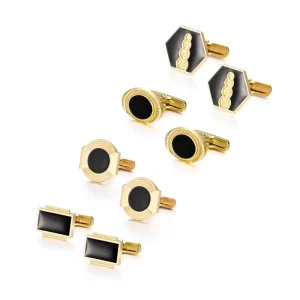Black Enamel Gold Stainless Steel Cuff Links for Men