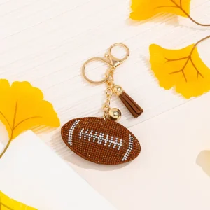 Bling Crystal Football Keychain Full Rhinestone Rugby Purse Charm Keychain Diamond Glitter PU Tassel Key Chain