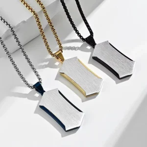 Blue Black Gold-Plated Stainless Steel Double-Tone Layered Geometric Pendant Necklace Unisex