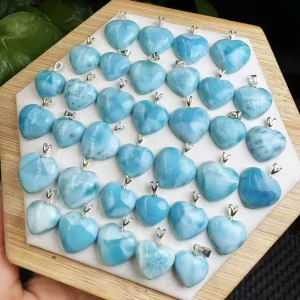 Blue Natural Crystal Larimar Heart Pendant