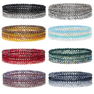 Bohemian Artificial Crystal Beaded Multi-Layer Elastic Bracelet Set Unisex