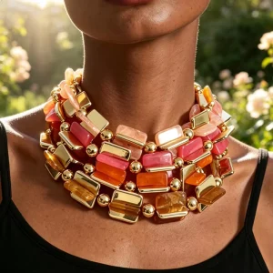 Bohemian Colorful Geometric Beaded CCB Necklace, Acrylic Resin