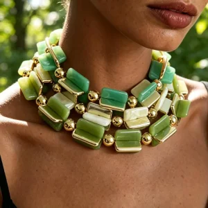 Bohemian Colorful Geometric Beaded Necklace, Acrylic Resin