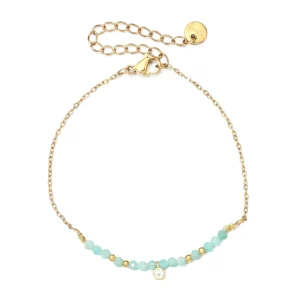 Bohemian Cut Natural Stone Handmade Beaded Bracelet with Stainless Steel Chain