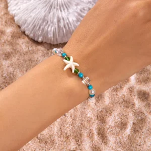 Bohemian Elastic Bracelet with Ocean Pearl Starfish and Turtle Charms for Women