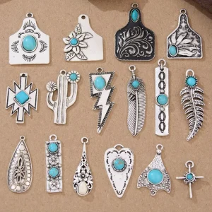 Bohemian Ethnic Turquoise-Inlaid Alloy Western Theme Pendant Necklace Bracelet