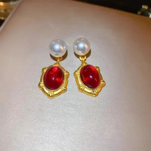 Bohemian Long Crystal Pearl Rhinestone Chandelier Earrings for Women, Alloy