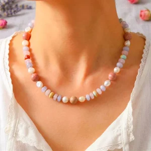 Bohemian Mixed Colors Natural Stone Freshwater Pearl Beaded Necklace Waterproof Stainless Steel for Women