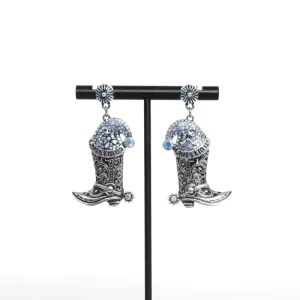 Bohemian Punk Western Cowboy Boot Rhinestone Alloy Dangle Earrings for Women