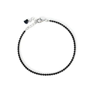 Bohemian Rhodium Plated 925 Sterling Silver Zircon Black Beaded Charm Bracelet