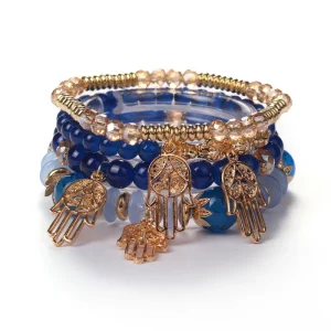 Bohemian Vintage Crystal Beaded Fatima Hand Charm Bracelet Set for Women