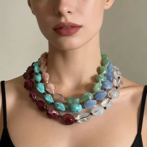 Boho Resin Beads Choker Necklace Colorful Chunky Beaded Fine Jewelry Necklaces Handmade Fashion Jewelry for Summer
