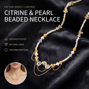 Boho Tassel Beaded Necklace Natural Pearl Citrine Summer Beach CL26-189