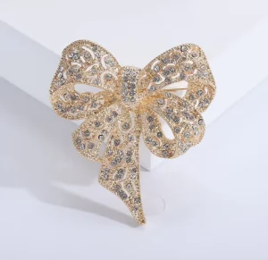 Bow Corsage Brooch Alloy with Colored Diamonds