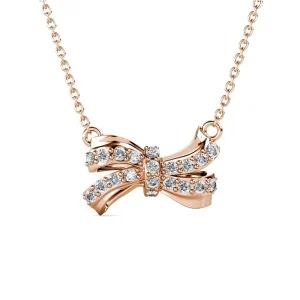 Bow Ribbon Pendant Necklace Embellished with Crystals for Women Classic Style