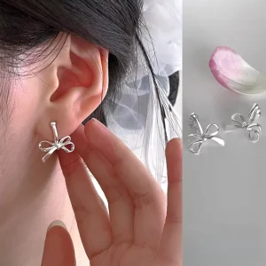 Bowknot Silver Plated Copper Alloy Clip-On Stud Earrings for Women