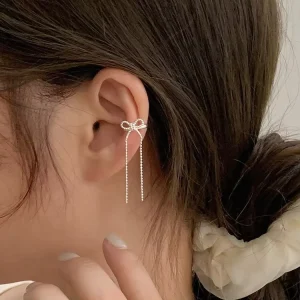 Bowknot Tassel Ear Cuff for Women Non Piercing Design Minimalist Trendy Girls Jewelry Gifts