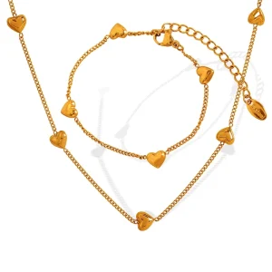 Bracelet Necklace Set with Peach Heart Chain and Collarbone Chain