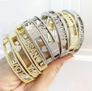 Bracelets & Bangles Luxury Iced Out CZ Diamond Personalized Custom Sliding 26 Alphabet Initial Letters Name Bangle