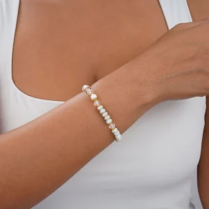 Brass Colorful Natural Stone Pearl Beaded Bracelet for Women